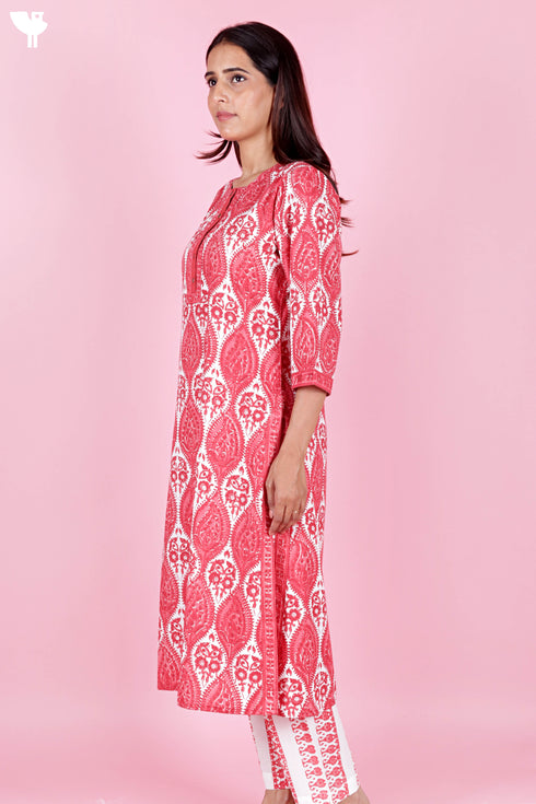 Bizzy Lizzy Kurta And Pant Set With Kota Dupatta In Block Print